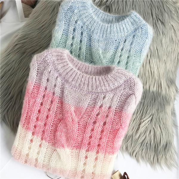 Μοντέρνο γυναικείο πουλόβερ με στρογγυλή λαιμόκοψη