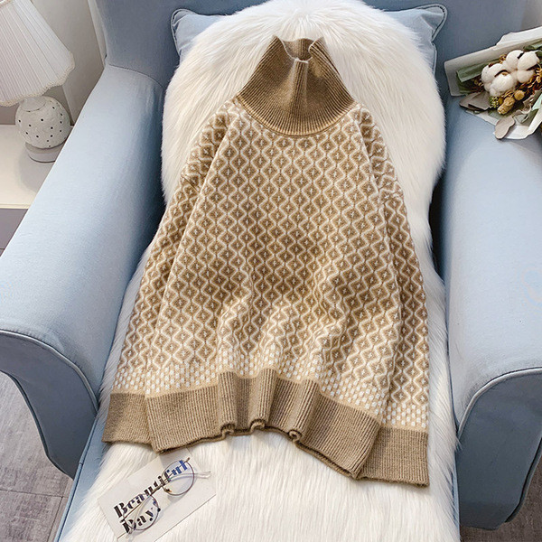 Γυναικείο casual πουλόβερ με γιακά - φαρδύ μοντέλο