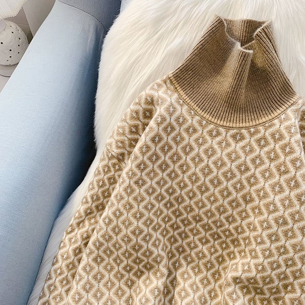 Γυναικείο casual πουλόβερ με γιακά - φαρδύ μοντέλο