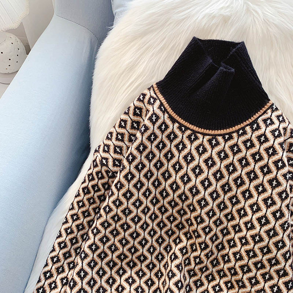 Γυναικείο casual πουλόβερ με γιακά - φαρδύ μοντέλο