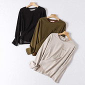 Laia mudeliga sviiter taskuga õhukesest kudumisest