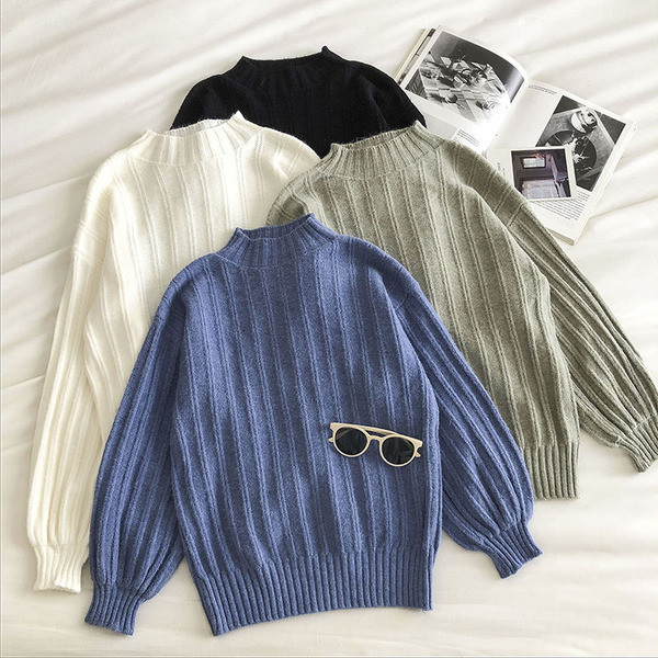 Casual γυναικείο πουλόβερ με χαμηλό γιακά και μακριά μανίκια