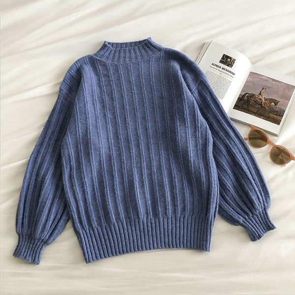 Casual γυναικείο πουλόβερ με χαμηλό γιακά και μακριά μανίκια