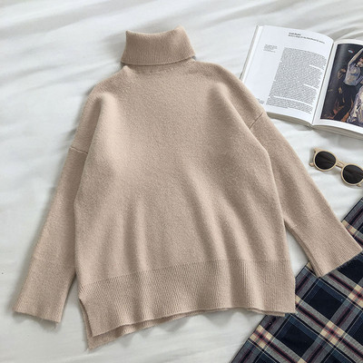 Γυναικείο πουλόβερ μονόχρωμο με υψηλό κολάρο πόλο