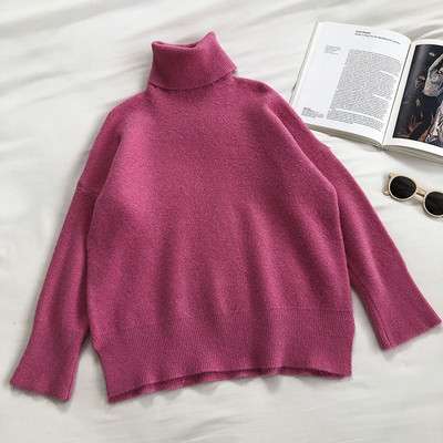 Γυναικείο πουλόβερ μονόχρωμο με υψηλό κολάρο πόλο