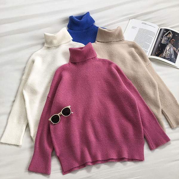 Γυναικείο πουλόβερ μονόχρωμο με υψηλό κολάρο πόλο