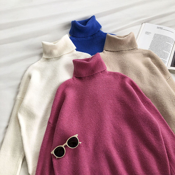 Γυναικείο πουλόβερ μονόχρωμο με υψηλό κολάρο πόλο
