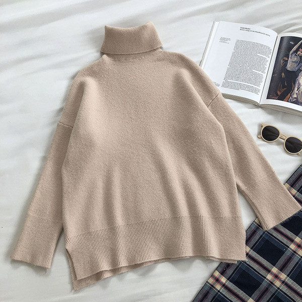 Γυναικείο πουλόβερ μονόχρωμο με υψηλό κολάρο πόλο