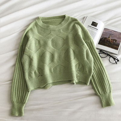 Μοντέρνο μονόχρωμο γυναικείο πουλόβερ με στρογγυλή λαιμόκοψη