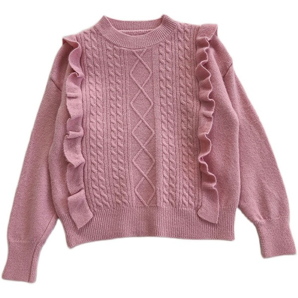 Aktualan ženski džemper sa kovrčama i okruglim izrezom