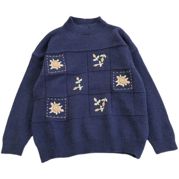 Casual γυναικείο πουλόβερ με κεντήματα και μακριά μανίκια