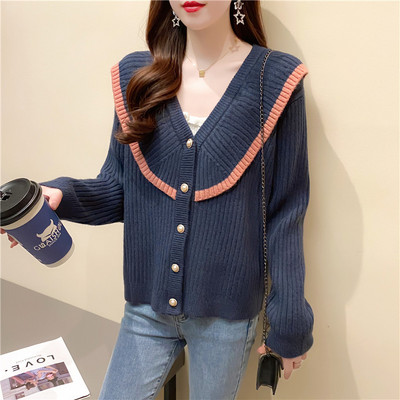 Uue mudeli naiste nööpide ja spitsikaelusega kardigan