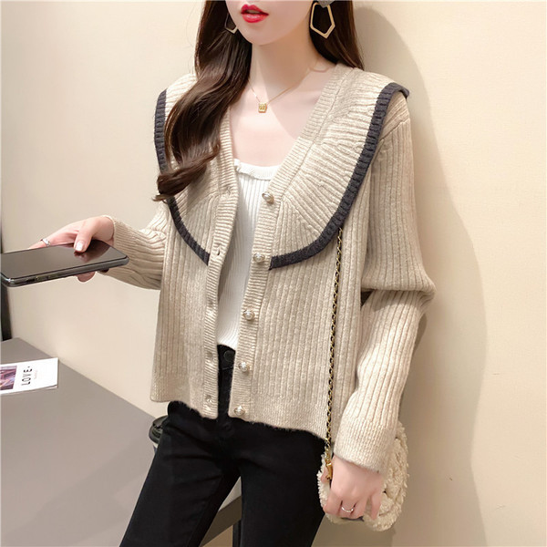 Uue mudeli naiste nööpide ja spitsikaelusega kardigan