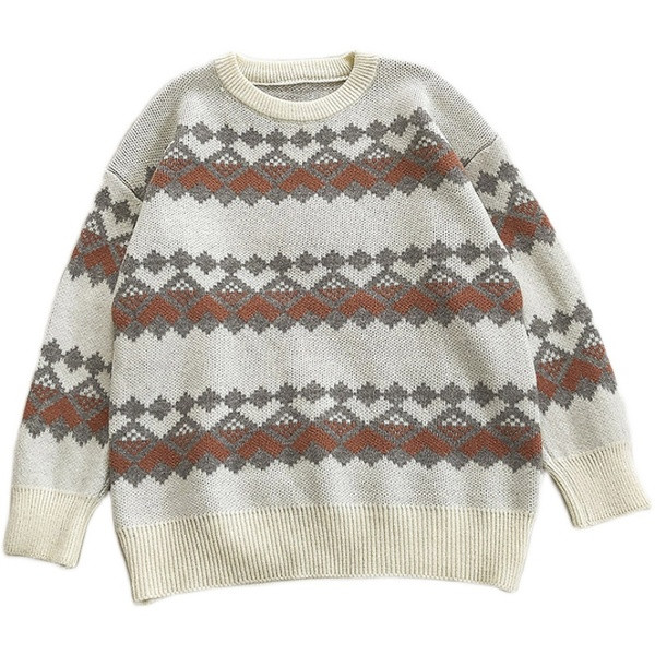 Γυναικείο πουλόβερ φαρδύ μοντέλο με οβάλ λαιμόκοψη και μακριά μανίκια