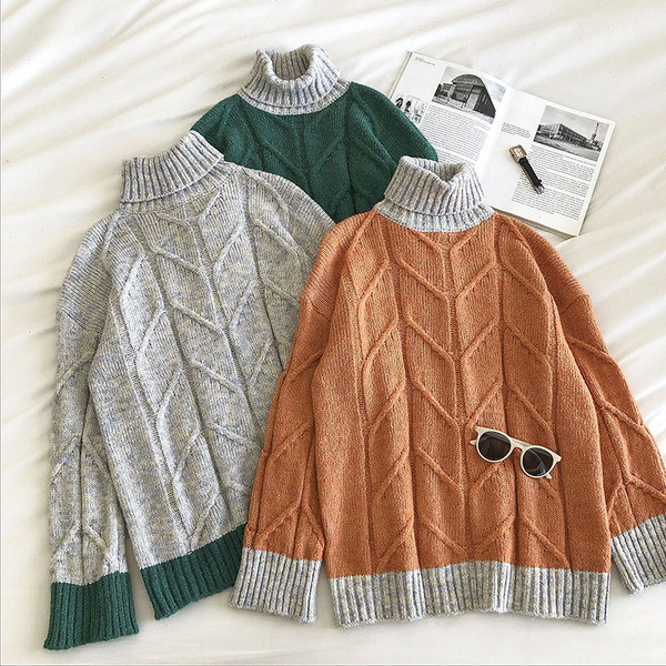 Casual γυναικείο πουλόβερ με κολάρο και μακριά μανίκια