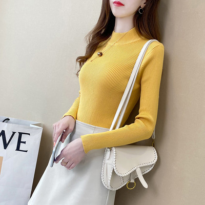 Γυναικείο casual πλεκτό πουλόβερ  με ψηλό γιακά