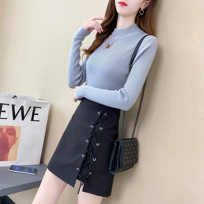 Γυναικείο casual πλεκτό πουλόβερ  με ψηλό γιακά