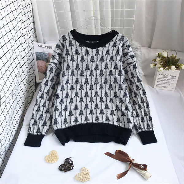 Νέο μοντέλο γυναικείο πουλόβερ με μοτίβο και στρογγυλή λαιμόκοψη