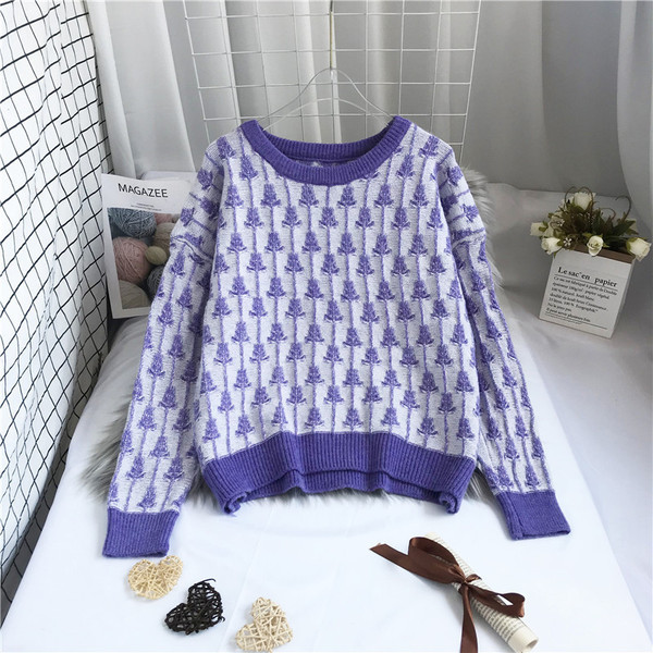 Νέο μοντέλο γυναικείο πουλόβερ με μοτίβο και στρογγυλή λαιμόκοψη