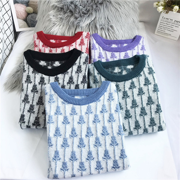 Νέο μοντέλο γυναικείο πουλόβερ με μοτίβο και στρογγυλή λαιμόκοψη