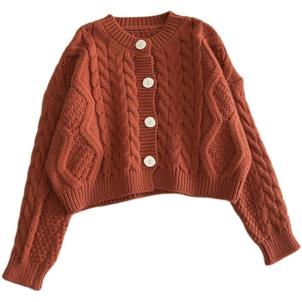 Γυναικεία πλεκτή ζακέτα με κουμπιά και οβάλ ντεκολτέ