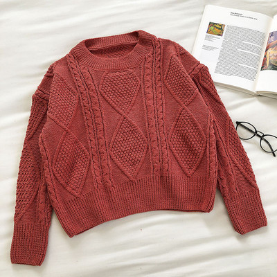 Γυναικείο πουλόβερ με στρογγυλή λαιμόκοψη και μακριά μανίκια