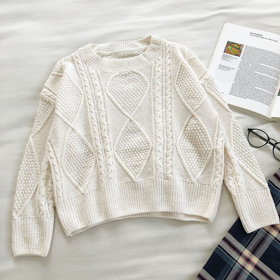 Γυναικείο πουλόβερ με στρογγυλή λαιμόκοψη και μακριά μανίκια