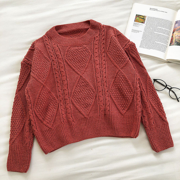 Γυναικείο πουλόβερ με στρογγυλή λαιμόκοψη και μακριά μανίκια