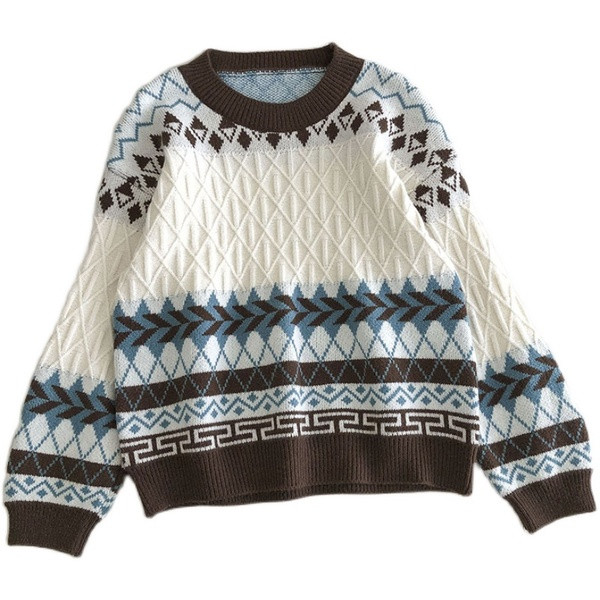 Γυναικείο λουλουδάτο πουλόβερ με οβάλ ντεκολτέ