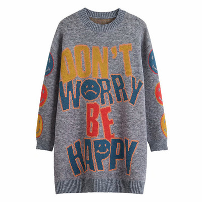 Γυναικείο μακρύ πουλόβερ με πολύχρωμες επιγραφές