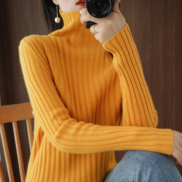 Γυναικείο casual πουλόβερ με υψηλό γιακά - φαρδύ μοντέλο