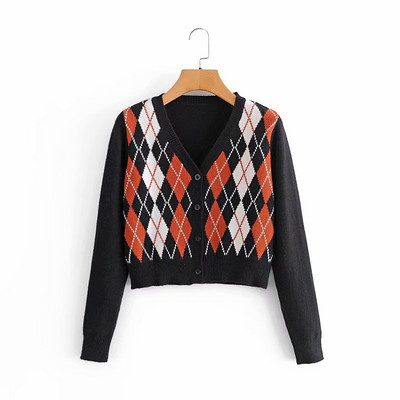 Κοντή καρό ζακέτα με λαιμόκοψη και κουμπιά