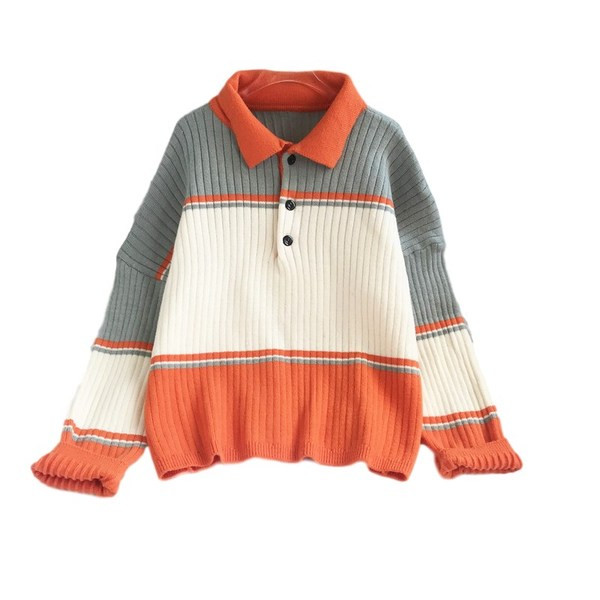 Ежедневен дамски пуловер с яка и копчета