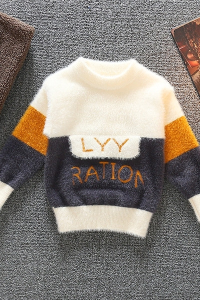 Modernus vaikiškas megztinis su apvalia iškirpte berniukams