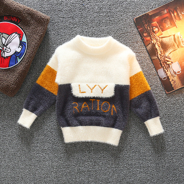 Modernus vaikiškas megztinis su apvalia iškirpte berniukams