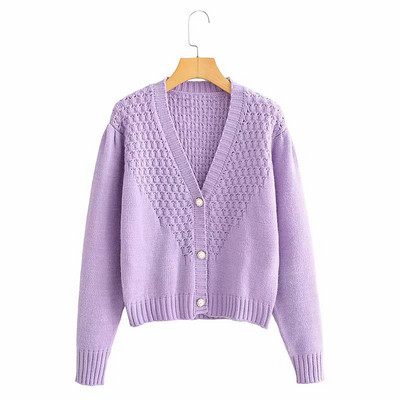 Lühike pärlinööpide ja V-kaelusega kardigan