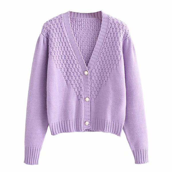 Lühike pärlinööpide ja V-kaelusega kardigan