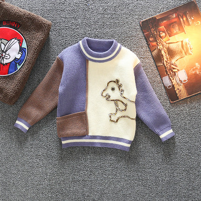 Παιδικό μοντέρνο πουλόβερ με στρογγυλή λαιμόκοψη και κεντήματα