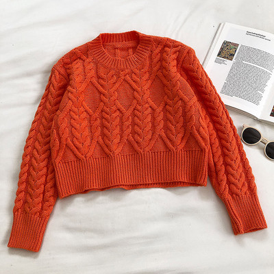 Γυναικείο πουλόβερ με στρογγυλή λαιμόκοψη και μακριά μανίκια