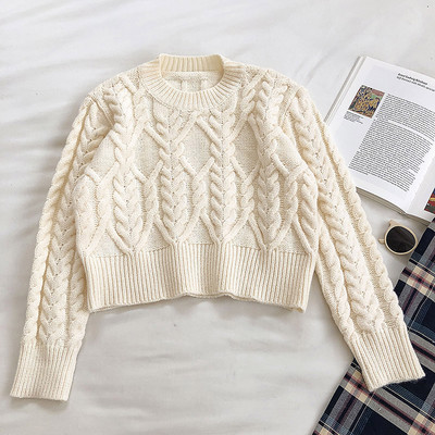 Γυναικείο πουλόβερ με στρογγυλή λαιμόκοψη και μακριά μανίκια