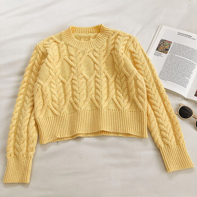 Γυναικείο πουλόβερ με στρογγυλή λαιμόκοψη και μακριά μανίκια