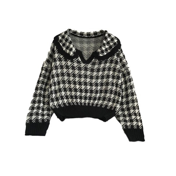 Γυναικείο καρό πουλόβερ με ντεκολτέ 