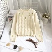 Moodne naiste kampsun ümara dekoltee ja tikandiga