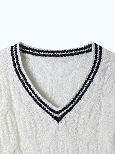 Γυναικείο λεπτό πλεκτό πουλόβερ με λαιμόκοψη και μακριά μανίκια