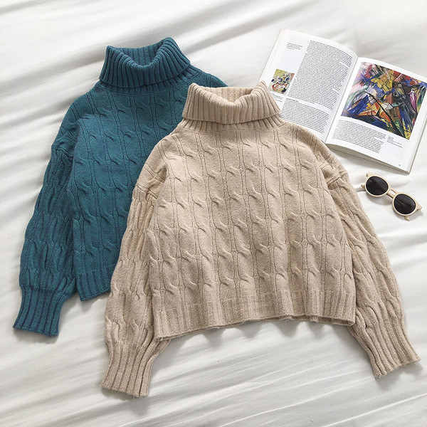 Γυναικείο χειμερινό πουλόβερ με ψηλό γιακά και μακριά μανίκια