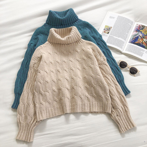 Γυναικείο χειμερινό πουλόβερ με ψηλό γιακά και μακριά μανίκια