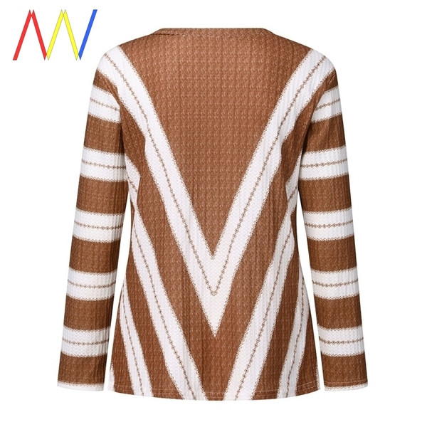 Ženski prugasti pulover s V izrezom - velika veličina