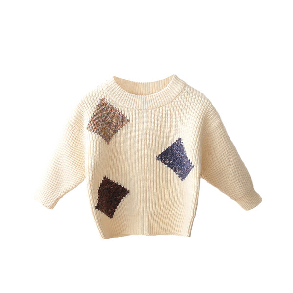 Šiuolaikinis vaikiškas megztinis su apvalia iškirpte berniukams