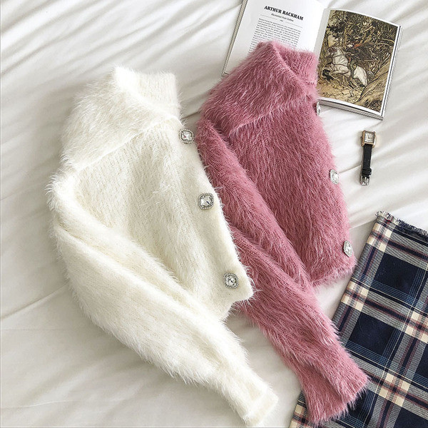 Γυναικεία ζακέτα με διακόσμιση πέτρες και γιακά