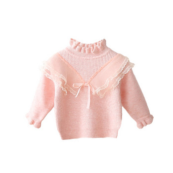 Модерен детски пуловер с тюл за момичета